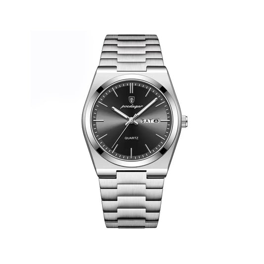 POEDAGAR 930 Business Luminous Stainless Steel Quartz Men's Watch- Silver Black