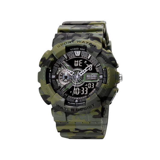 SKMEI 1688 Analog and Digital Display with Buckle Clasp Waterproof Rubber strap Band luxury sports watch- Green Camo