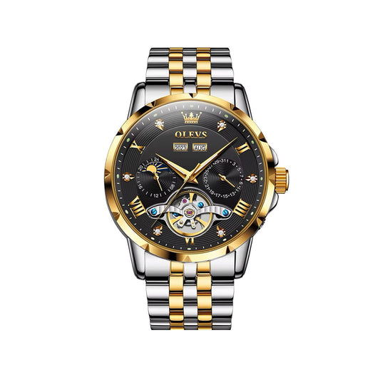 Olevs 6691 Luxury Tourbillon Automatic Mechanical Watch - Silver Gold & Black
