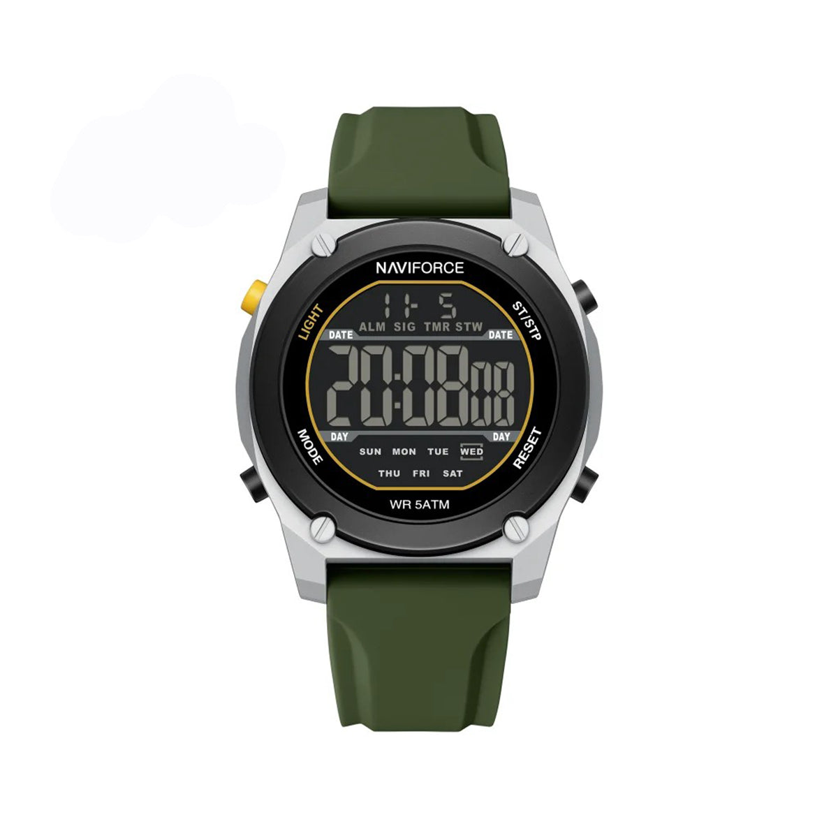 NAVIFORCE NF7134 Night Light Calendar Display Waterproof Shockproof Silicone Strap Men's Fashion Sport Watch- Green
