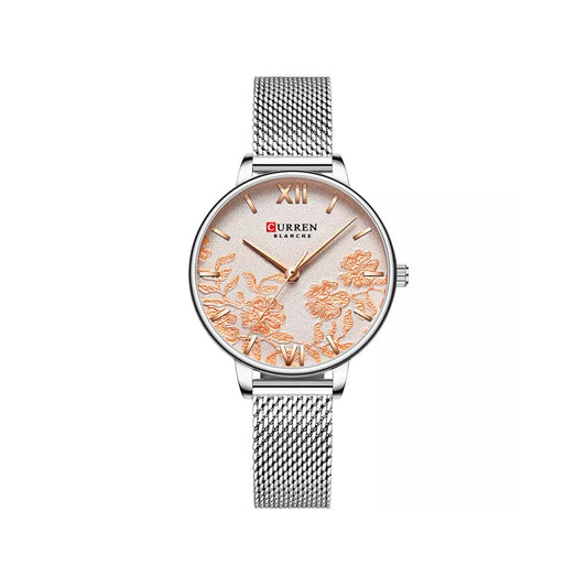 CURREN 9065 Mesh Stainless Steel Quartz Watch for Women - Silver