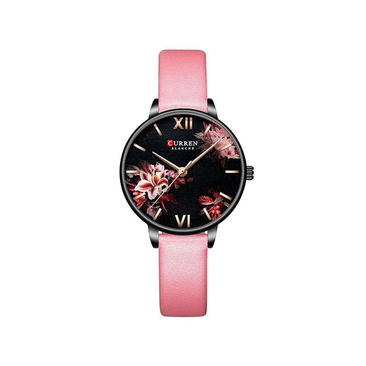 CURREN 9059 Fashion Floral Pattern Quartz Belt Watch for Women - Pink