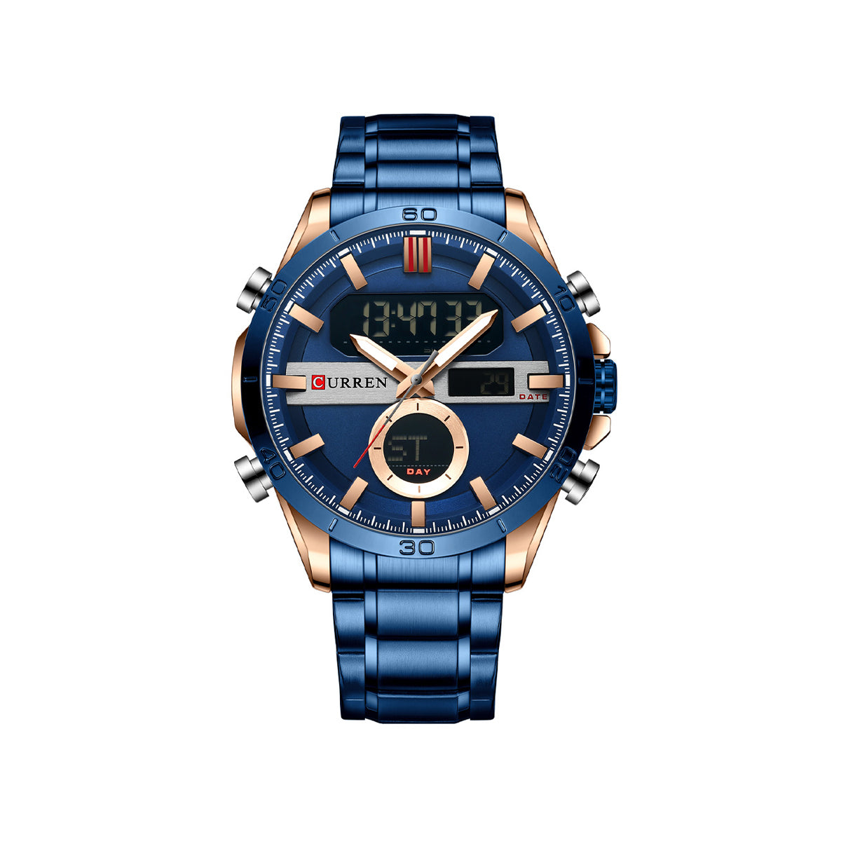 CURREN 8384 Quartz Analog Digital Stainless Steel Watch for Men - Blue