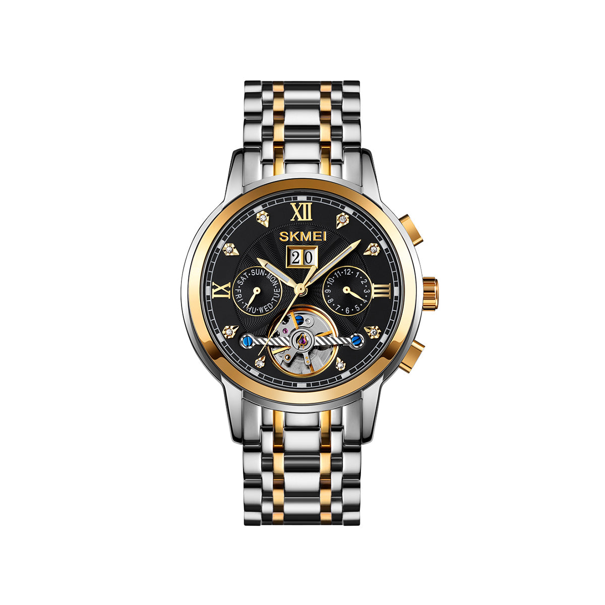 SKMEI M029 Mechanical Watch- Silver Gold & Black