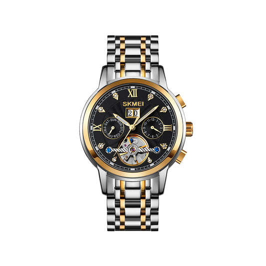 SKMEI M029 Mechanical Watch- Silver Gold & Black