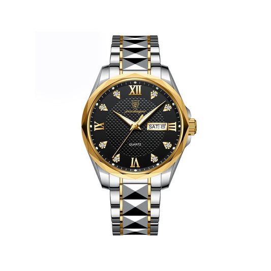 Poedagar 998 Two-Tone Stainless Steel Waterproof Men’s Watch - Silver Gold & Black