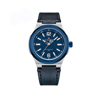 NAVIFORCE 9233 Casual Leather 42mm Dial Quartz Men’s Watch- Blue