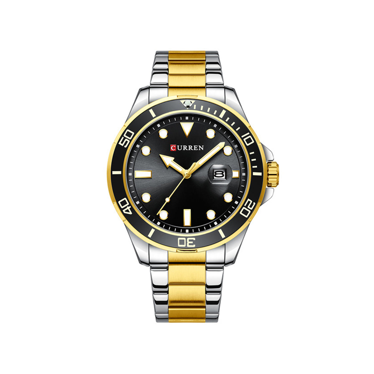 CURREN 8388 Chronograph Stainless Steel Watch for Men - Silver Gold & Black