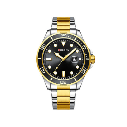 CURREN 8388 Chronograph Stainless Steel Watch for Men - Silver Gold & Black