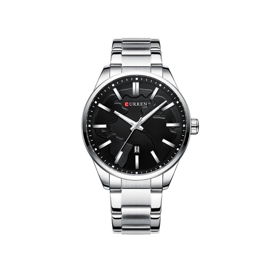 CURREN 8366 Stainless Steel Quartz Watch for Men - Silver & Black