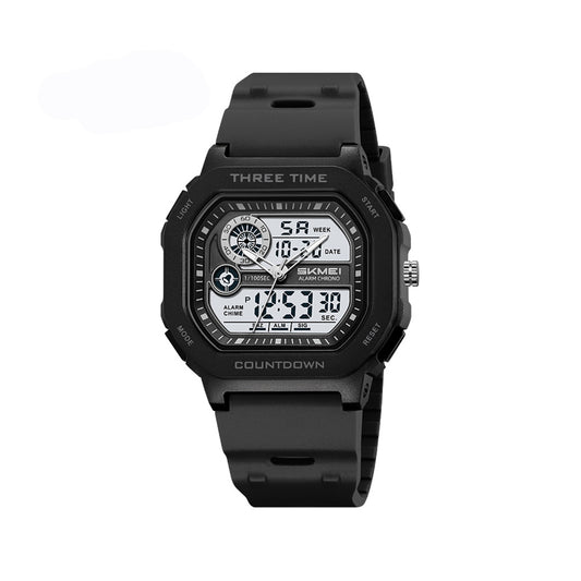 SKMEI 2641 Silicone Straps Multifunctional Waterproof Digital Men’s Watch- Black | Positive Display