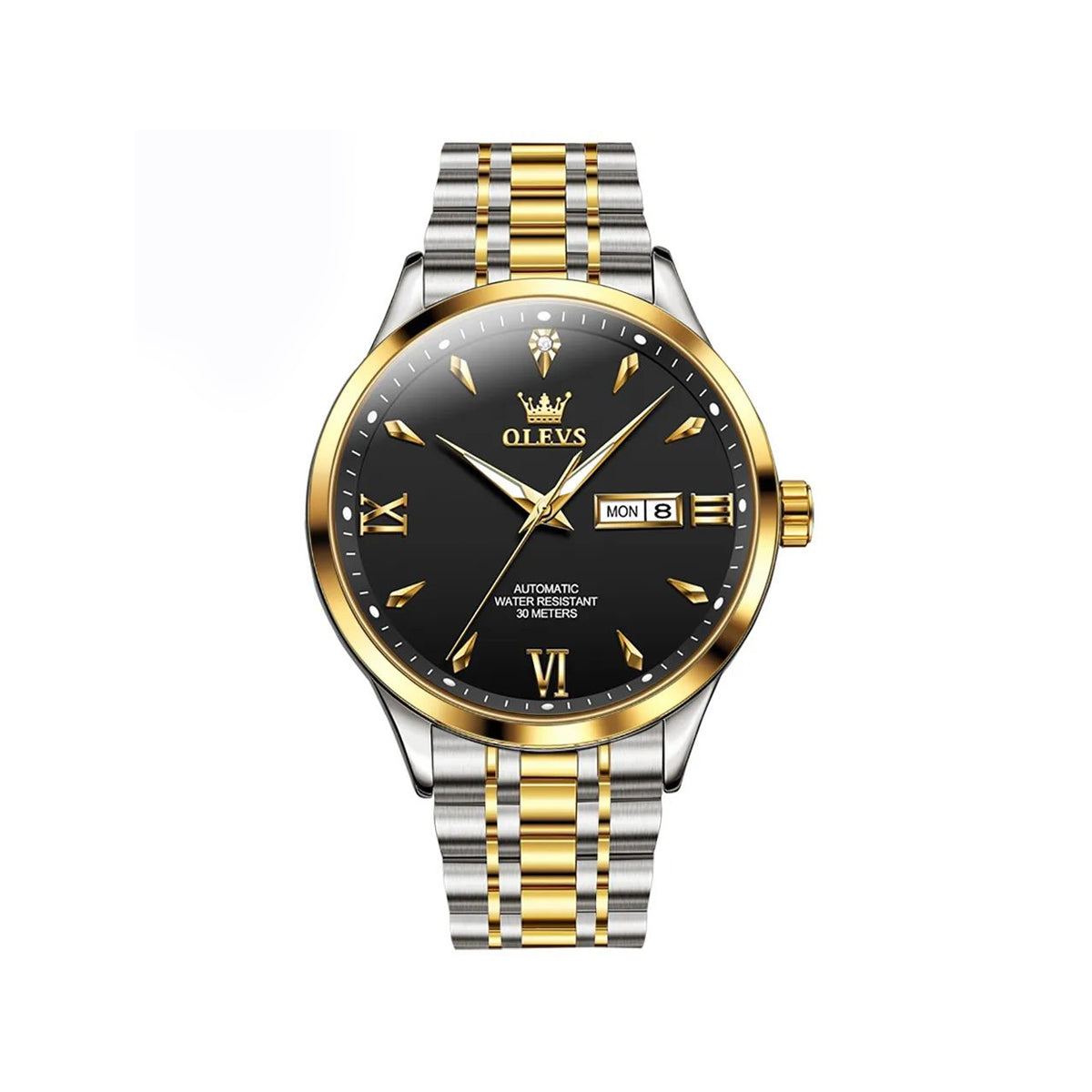 Olevs 9956 Automatic Watch for Men's- Silver Gold & Black