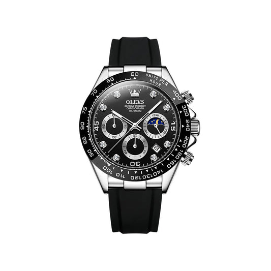 Olevs 2875 Luxury Silicone Rubber strap Luminous Chronograph business Wrist watch for Men’s- Black