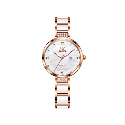 OLEVS 5589 Luxury Design Quartz Watch - Rose Gold & Silver