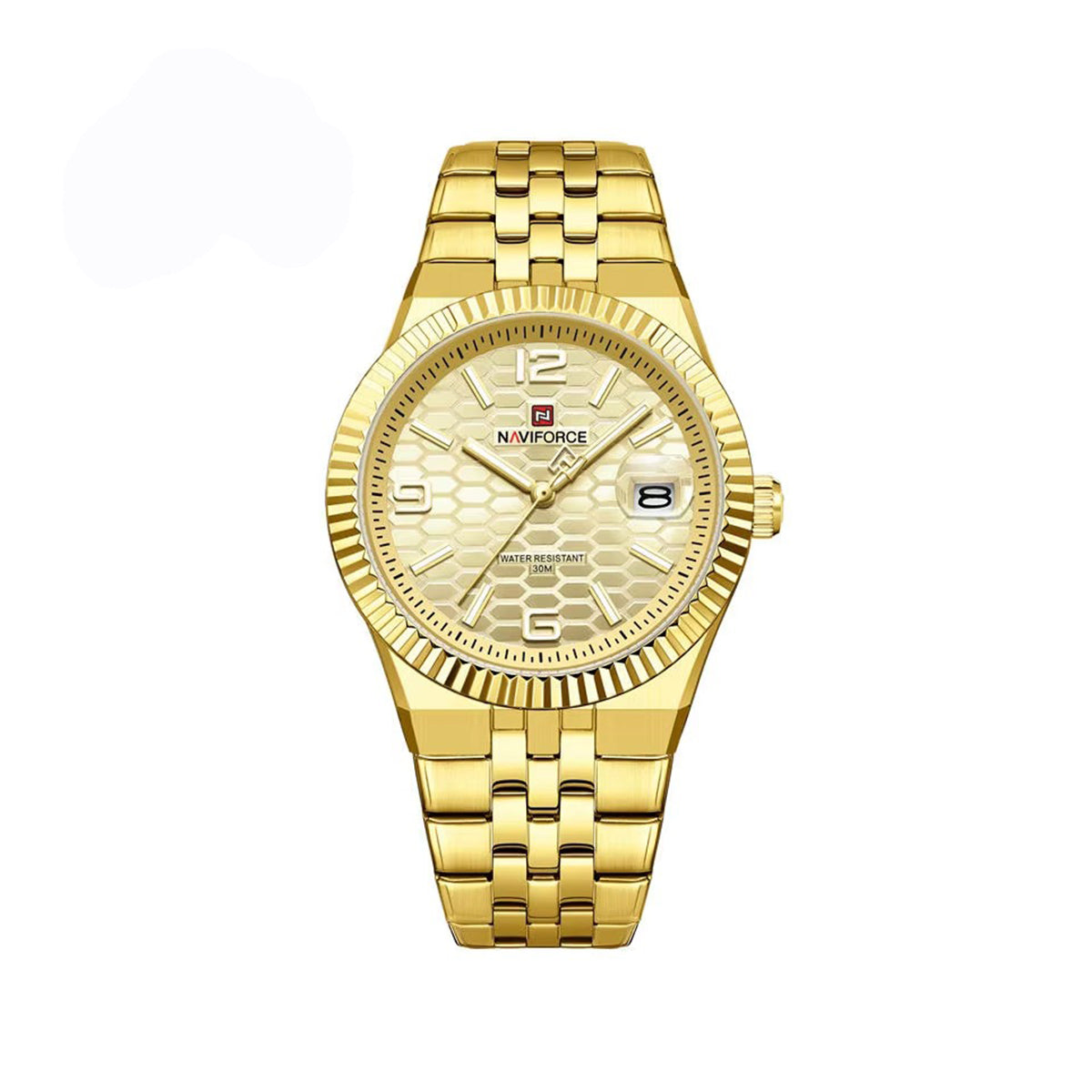 NAVIFORCE 9277 Stylish Analog Quartz Men’s Watch with Durable Stainless Steel Strap and Water Resistance- Gold