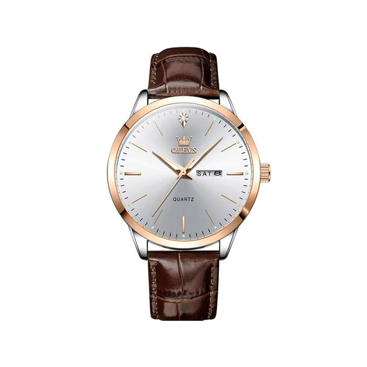 Olevs 2935 Belt Band Quartz Watch for Men - Chocolate & White