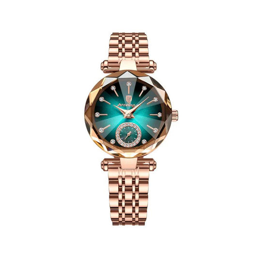 POEDAGAR 719 Trendy Wristwatch for Women - Rose Gold & Green