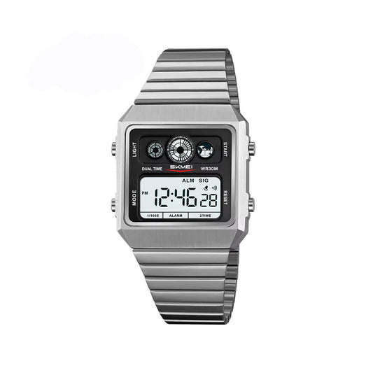 SKMEI 2450 Retro Square Alloy Stainless Steel Waterproof Men Wristwatch- Silver