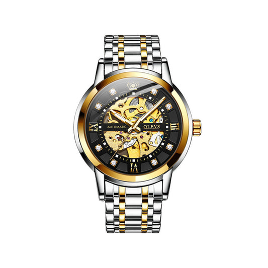 OLEVS 9901 Hollow Automatic Mechanical Men’s Watch- Silver Gold & Black