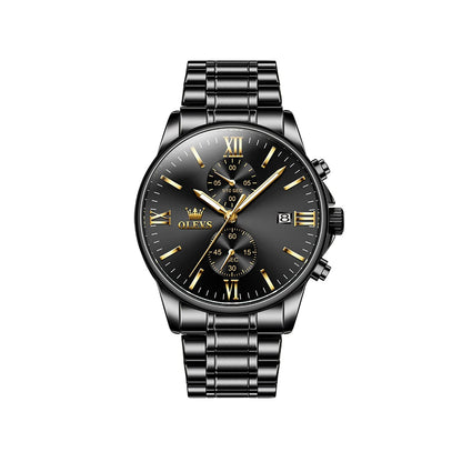 Olevs 2886 Mesh Stainless Steel Quartz Men’s Watch – Black & Gold