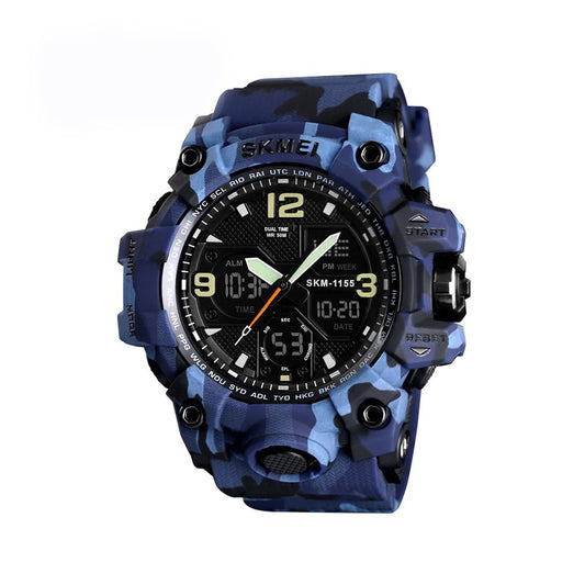 SKMEI 1155 Sports Camouflage Dual Time Belt Watch - Blue