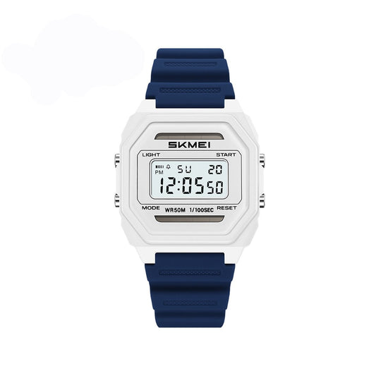 SKMEI 2640 Classic Retro 5BAR Waterproof Digital Multifunctional Sports Watch- Blue White