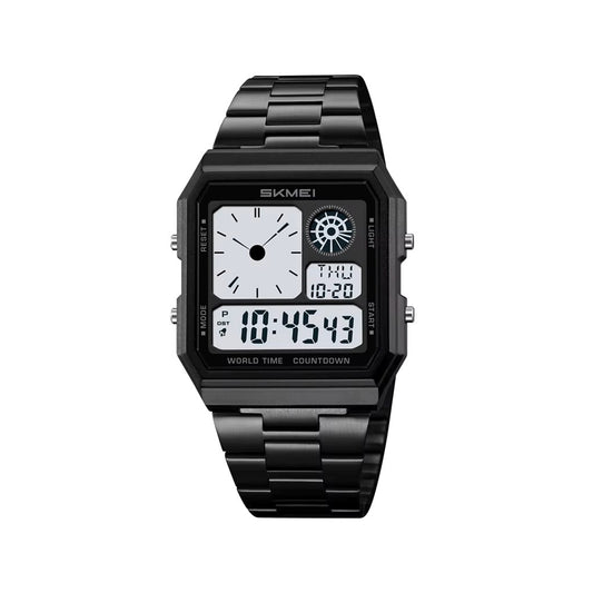SKMEI 2353 Digital Display stainless-steel water-Resistant Men’s watch- Black