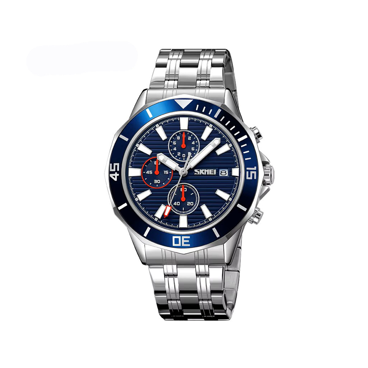 SKMEI 9335 Active Chronograph Quartz Stainless Steel High Quality Luxury Men’s watch- Silver Blue