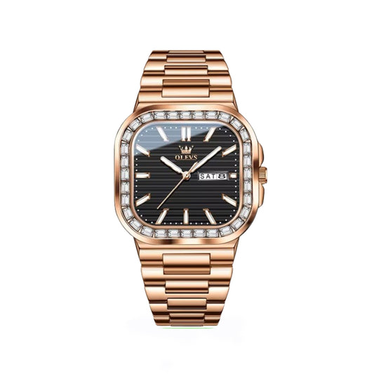 Olevs 9966 Stainless Steel Analog Watch For Men – Rose Gold & Black