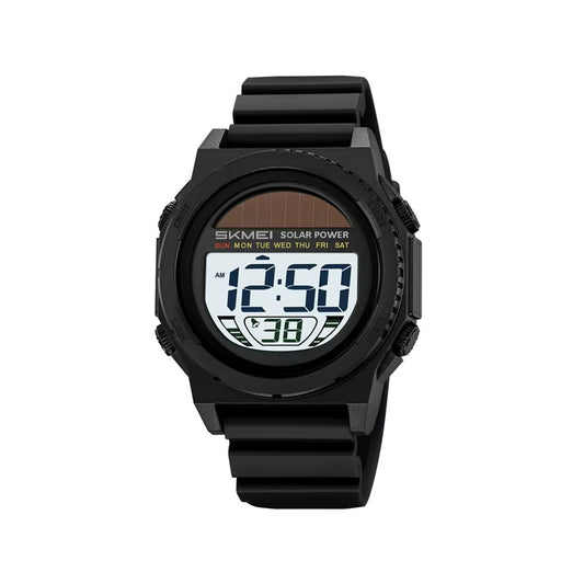 SKMEI 2358 Solar Powered Water Resistant Complete Calendar Date Alarm Multiple Sport Watch- Black