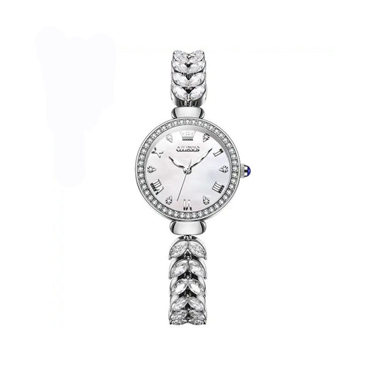 OLEVS 9971 Trendy Rhinestone Bracelet Watch For Women-Silver