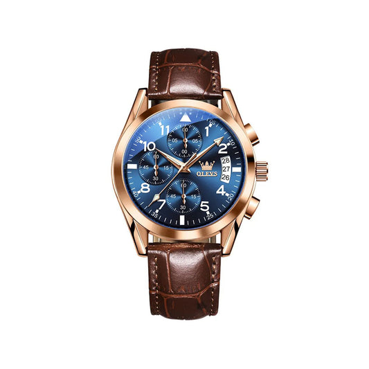 OLEVS 2878 Luxury Luminous Quartz Wrist watch for Men's- Brown Blue