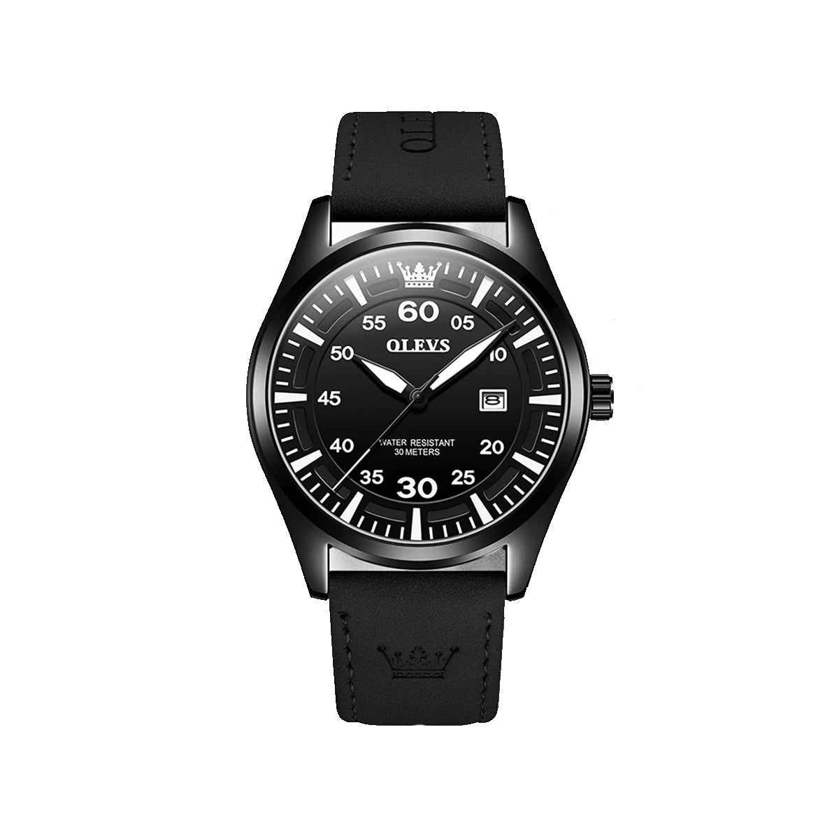 Olevs 9962 PU Leather Analog Wrist Watch For Men - Black