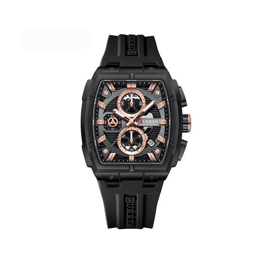 Curren 8488 Luxury Chronograph Silicone Straps Men’s Watch-Black Rose Gold