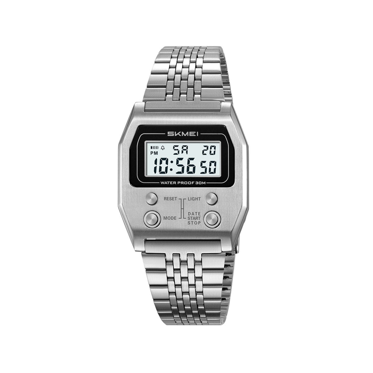 SKMEI 2460 Digital LED Display 3BAR Water Resistance Men's Classic Design watch- Silver