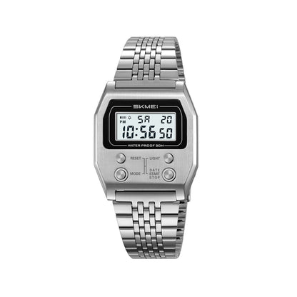 SKMEI 2460 Digital LED Display 3BAR Water Resistance Men's Classic Design watch- Silver