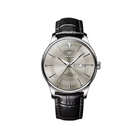 Olevs 9908 PU Leather Analog Wrist Watch For Men - Black & Silver