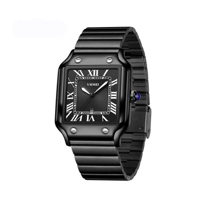 YHMEI 8239 Classic Square Rectangle Quartz Movement Wristwatch for Men’s- Black