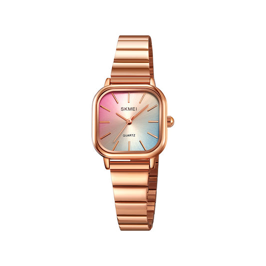 SKMEI 2190 Rainbow dial trendy women wristwatch- Rose Gold