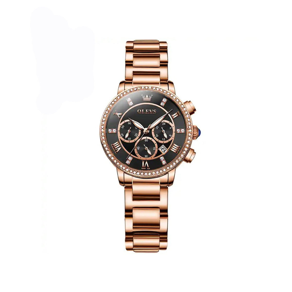 OLEVS 9976 Luxury Women's Chronograph Watch- Rose Gold & Black