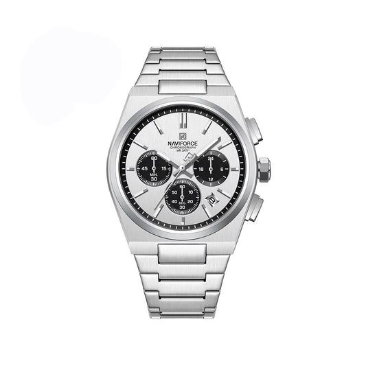 NAVIFORCE 8048 Premium Active Chronograph Luxury Stainless Steel Strap Men’s watch- Silver Black