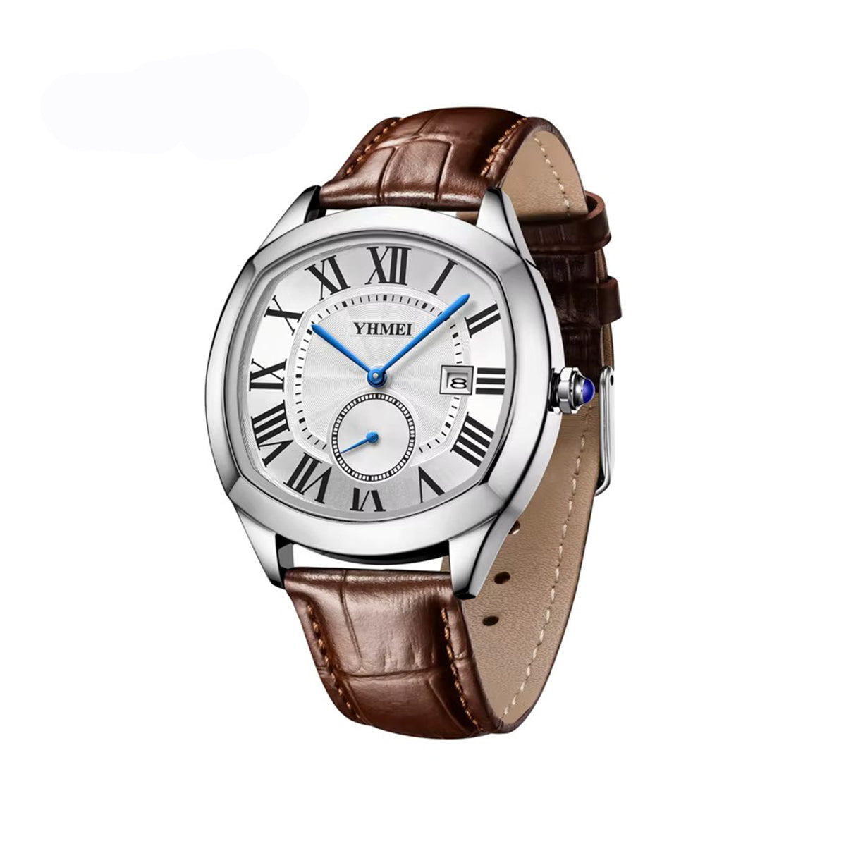 YHMEI 8240 Trendy style Leather Straps quartz Movement Wrist Men watch- Brown white