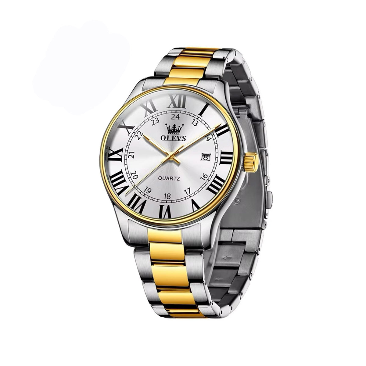 Olevs 2911 Luxury Steel Sports Watch for Men - Silver & Gold