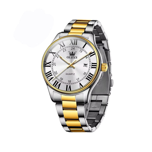 Olevs 2911 Luxury Steel Sports Watch for Men - Silver & Gold