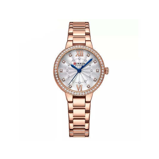 Curren 9085 Creative Stainless Steel Watch for Women - Rose Gold & White