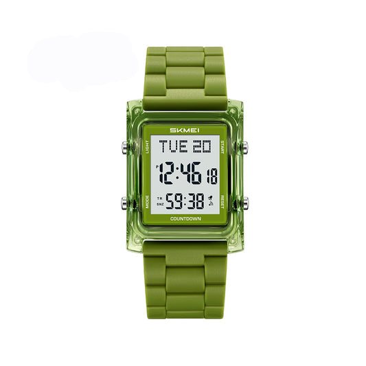SKMEI 2787 5BAR Water-Proof LED Display Silicone Straps Unisex Luminous Wristwatch- Green