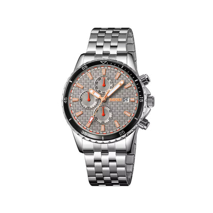 SKMEI 9334 Chronograph Stainless Steel Men's Quartz Watch- Silver