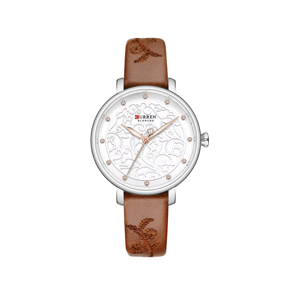 CURREN 9046 Creative Rhinestone Luxury Women Belt Wristwatch- Brown