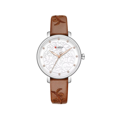 CURREN 9046 Creative Rhinestone Luxury Women Belt Wristwatch- Brown