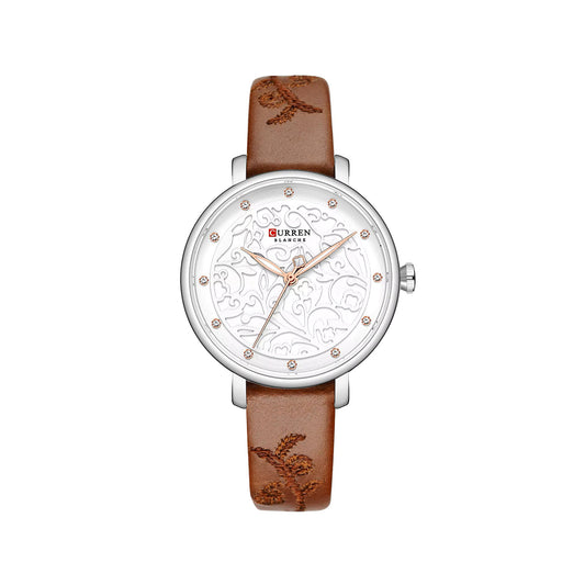 CURREN 9046 Creative Rhinestone Luxury Women Belt Wristwatch- Brown